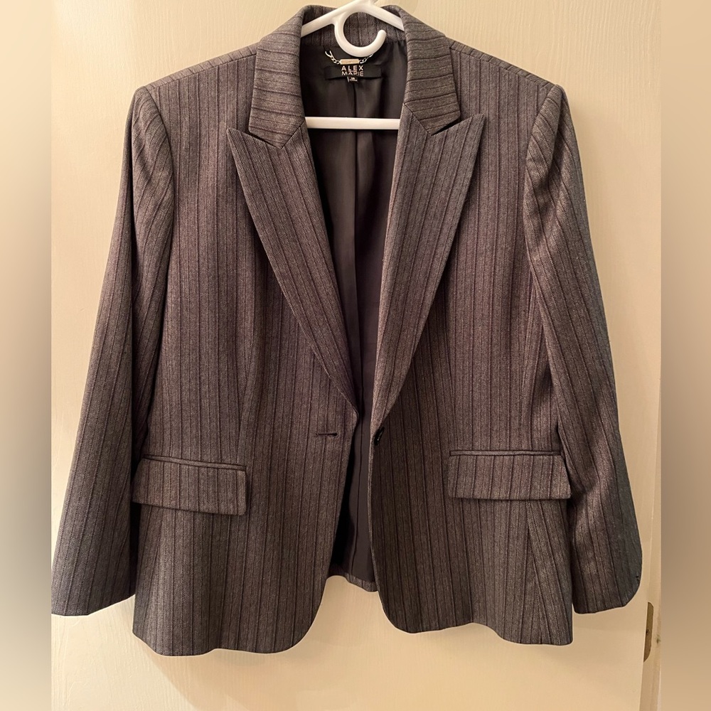 Alex Marie Gray with Pink and Black Pinstripes Pantsuit.